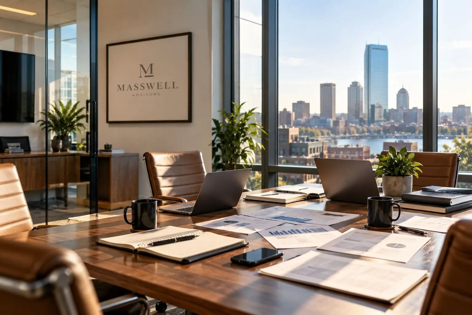 Masswell conference room overlooking Boston